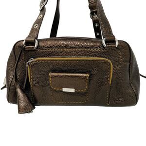 Tod's Media Giorno Pebble Leather Hobo Bag Shoulder Baguette Metallic